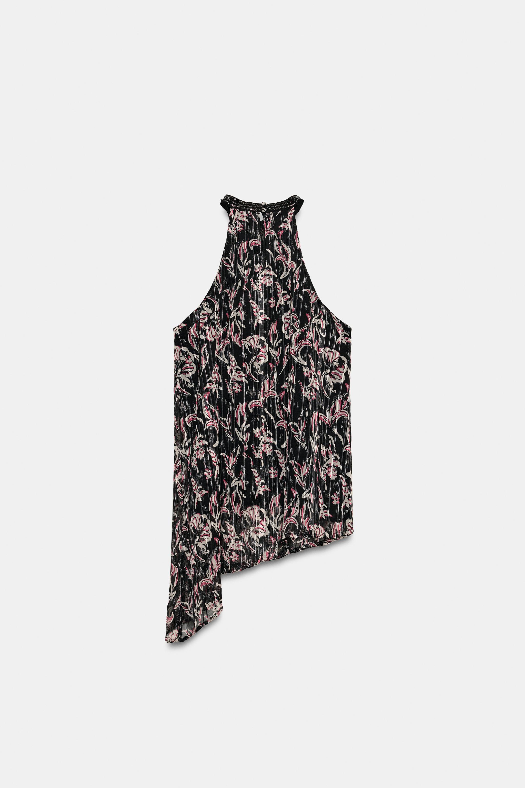 METALLIC THREAD SEQUIN PRINT HALTER TOP